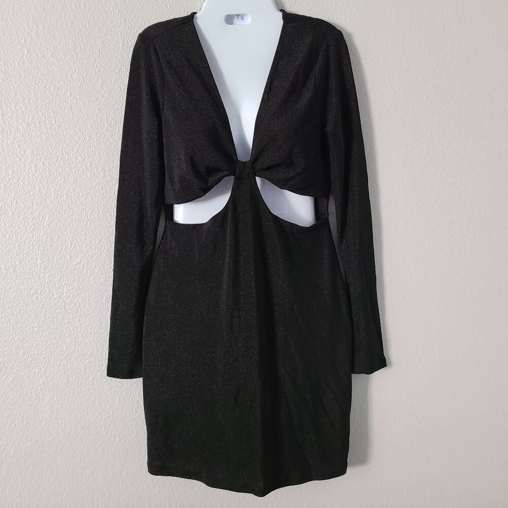 Wild Fable women's long sleeve black formal fitted v-neck dress size medium - Picture 1 of 11